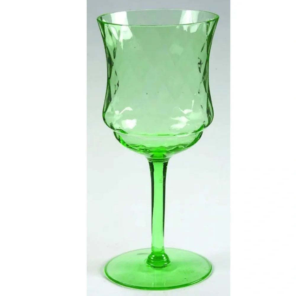 Vintage Uranium Glass Goblets Pair Tiffin Green Diamond Optic UV Glow